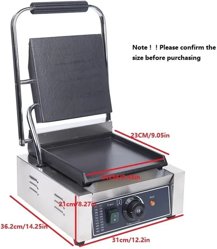 Vista 5 de Parrilla antiadherente comercial Panini Press, tostadora eléctrica comercial de sándwich a la parrilla, sartén para asar interiores, control