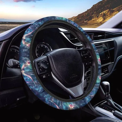 Vista 16 de FOR U DESIGNS Funda de volante con estampado de alpaca, antideslizante, suave, ajuste universal, protector de volante de automóvil de 15 pulgadas