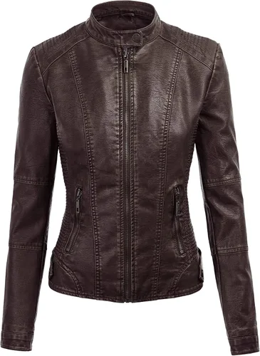 Vista 3 de Lock and Love - Chaqueta de motociclista de piel sintética con capucha desmontable, para mujer