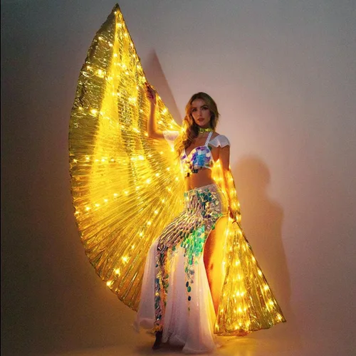 Vista 2 de Alas de LED Isis con luz brillante traje para danza del vientre con varas ropa para espectáculos carnaval o Halloween