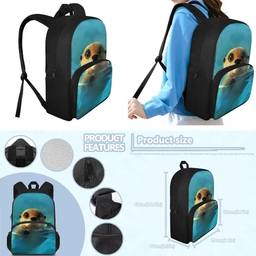 Vista 5 de Mochila 3D Otter para niños de 9 a 11 años, bonita mochila para niñas para la escuela, mochila elegante para niños con lonchera y bolsa