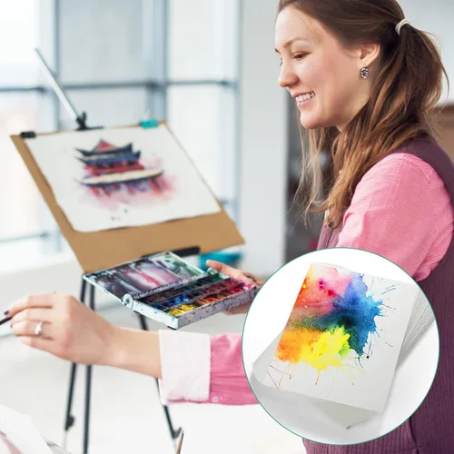 Vista 4 de TecUnite 60 hojas de papel de acuarela, arte a granel, blanco prensado en frío, papel de pintura para dibujo de acuarelista artista