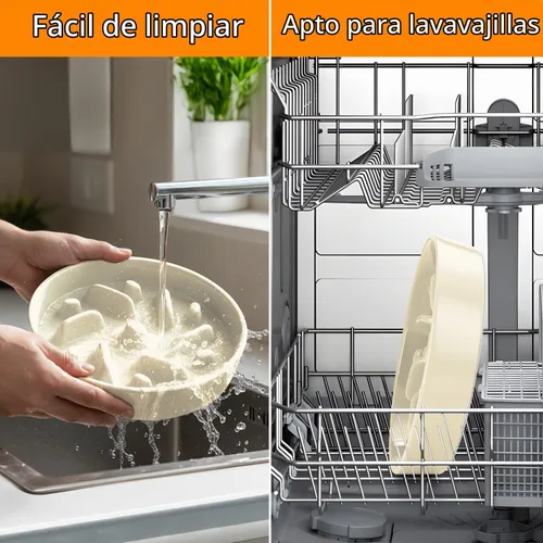 Vista 7 de Cuenco de cerámica para perros de alimentación lenta, 2 tazas de plato de Laberinto - Blanco