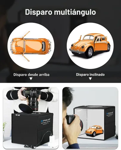 Vista 3 de Caja de luz de estudio fotográfico mini de Puluz, kit de tienda de fotos portátil, carpa plegable para fotografía con CRI >95, 104 luces LED y 6