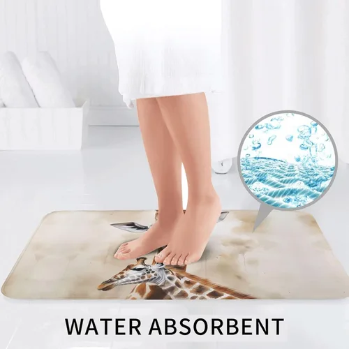 Vista 6 de Juego de alfombras de baño con estampado de jirafa, alfombra de baño suave y absorbente, lavable, antideslizante, alfombra de baño de felpa peluda