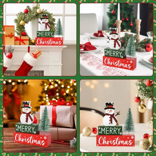 Vista 7 de Decoraciones de Navidad para interiores, muñeco de nieve de madera, mesa de Navidad para el hogar, centros de mesa de Navidad, centros de mesa