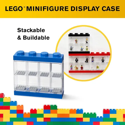 Vista 6 de Room Copenhagen LEGO - Estuche de exhibición de minifiguras apilable, contenedor de almacenamiento para figuras coleccionables, 4 tachuelas, azul