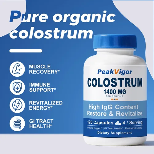 Vista 4 de Cápsulas de calostro bovino orgánico, suplemento de calostro de 1400 mg en polvo para apoyo inmunológico e intestinal, apoyo energético, salud