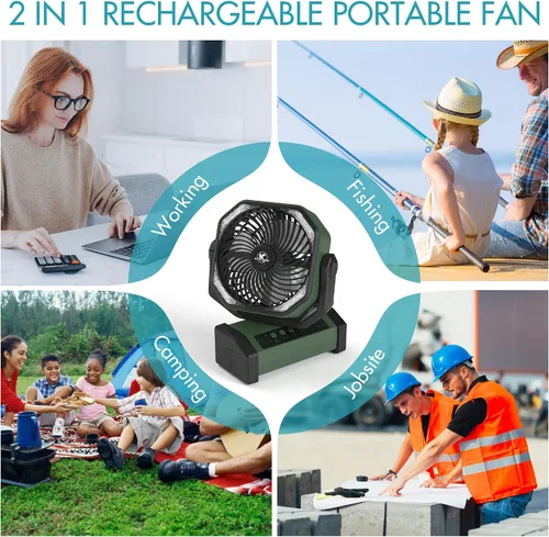 Vista 8 de KITWLEMEN - Ventilador de camping con luz - Ventilador recargable de 20,000 mAh con batería, tiempo máximo de funcionamiento de 60 horas, 4