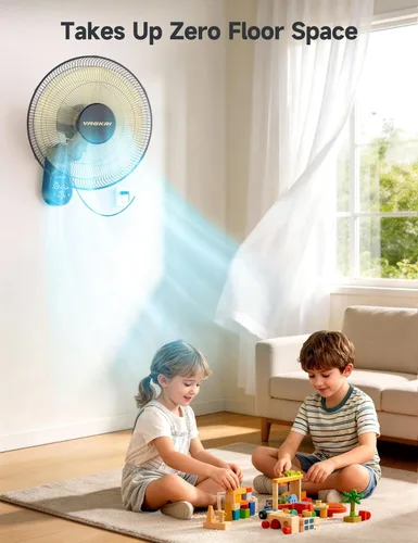 Vista 7 de VAGKRI Ventilador de montaje en pared de 16 pulgadas, ventilador oscilante silencioso con control remoto, 5 velocidades, temporizador de 8 horas