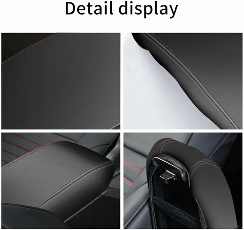 Vista 6 de AOMSAZTO Funda de consola para Nissan Altima 2019-2023, 2024 2025, fundas para reposabrazos para Nissan Altima, color negro con costuras rojas