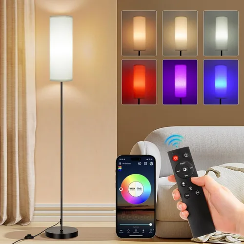 Vista 10 de FRIDEKO HOME Lámpara de pie, iluminación ambiental que cambia de color para sala de estar, dormitorio, lámpara de pie con aplicación y control