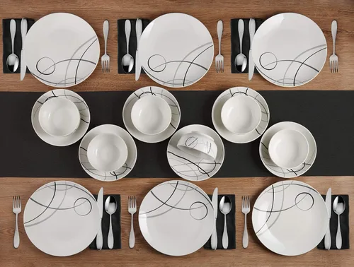 Vista 8 de Studio Nova Juego de vajilla de porcelana de 18 piezas, servicio para 6, círculos