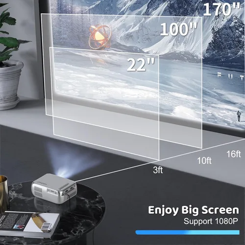 Vista 4 de Vamvo Mini proyector con WiFi y Bluetooth 4K, proyector inteligente portátil nativo 1080P para exteriores, pantalla de espejo con Android/iOS/PC