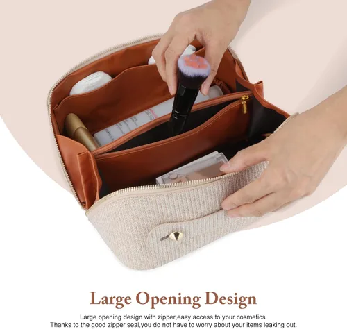 Vista 5 de KEYPOWER Bolsa de cosméticos de lentejuelas con purpurina de gran capacidad, bolsa de maquillaje de viaje, bolsa de aseo portátil brillante