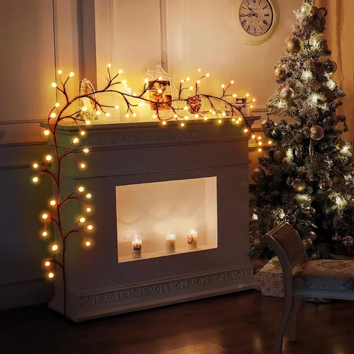 Vista 6 de Luces de vid de sauce para marco de ventana: decoraciones de Navidad de 7.9 pies, luces de hadas de vid de sauce para decoración de pared