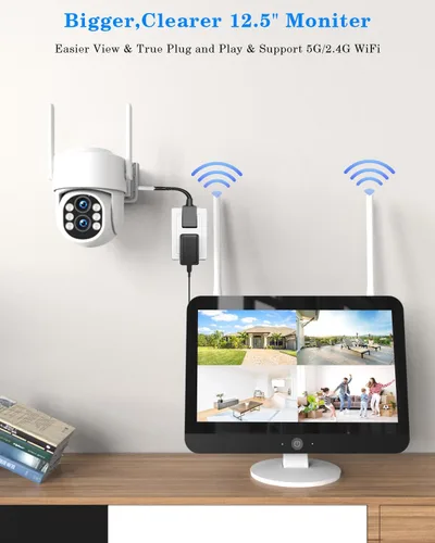 Vista 4 de Sistema de cámara de seguridad inalámbrica para exteriores para el hogar, ZHXINSD Juego de 4 cámaras con lente dual 6MP 10X Zoom híbrido 360°