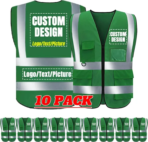 Vista 29 de BeautyWill Chaleco de seguridad con logotipo personalizado Class2 Chaleco reflectante de alta visibilidad con bolsillos y cremallera chaleco