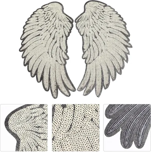 Vista 6 de 1 par de lentejuelas con alas de ángel para planchar para decoración de ropa, jeans, camisetas, bolsas y textiles para el hogar