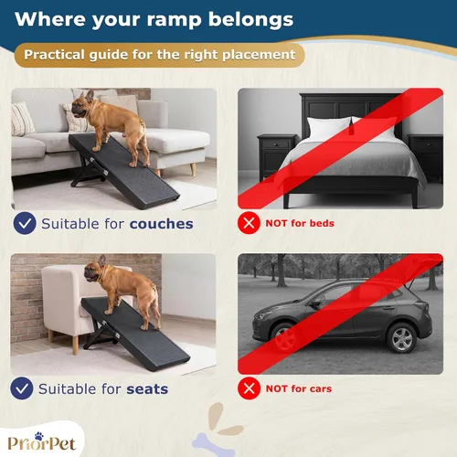 Vista 12 de Rampa para perros para sofá, antideslizante, resistente, plegable, soporta hasta 200 libras, ajustable de 7 a 20 pulgadas, plataforma de aterrizaje