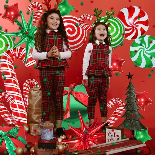 Vista 5 de 32 globos de papel de aluminio de Navidad, globos grandes de remolino de bastón de caramelo, globos de papel de aluminio de estrella y cajas