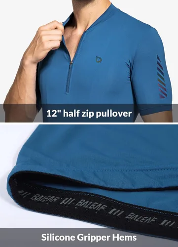Vista 6 de BALEAF Camiseta de ciclismo para hombre, manga corta, media cremallera, para ciclismo de montaña, 4 bolsillos traseros UPF