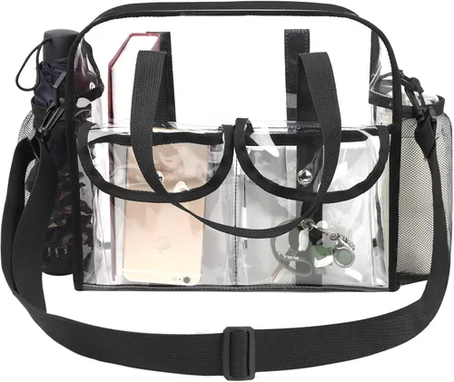 Vista 3 de MOFASVIGI Bolsa transparente aprobada para estadios, transparente, impermeable, para trabajo, juegos deportivos, conciertos, viajes, 12 x 12 x 6