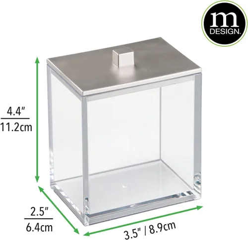 Vista 4 de MDesign Moderna encimera cuadrada de tocador de baño tarro recipiente organizador para hisopos de algodón, bolas de algodón, esponjas