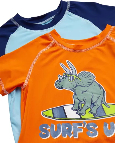 Vista 3 de Quad Seven Conjunto de natación para niños pequeños, traje de baño de 4 piezas y camiseta de protección de manga corta para niños (tamaños 12M-7)