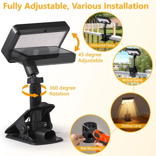 Vista 2 de Luces solares con clip para exteriores con sensor de movimiento, luces de valla solares ajustables verticalmente y giratorias en 360° con 92 LEDs