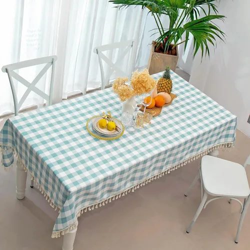 Vista 6 de Midsummer Breeze - Mantel a cuadros cuadrado de mezcla de algodón y colección Gingham, ideal para cocina, restaurante, casa de campo, decoración