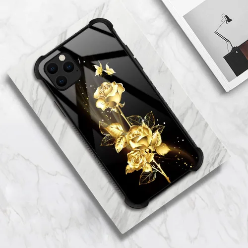 Vista 5 de Funda compatible con iPhone 12 Mini, fundas para niñas y mujeres, mariposa dorada, flor de rosa Flor de rosa de mariposa dorada