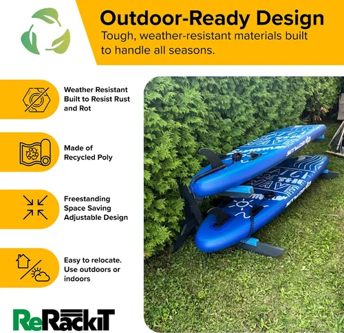 Vista 3 de ReRackiT - Poly Kayak Storage Rack - 2-4 Level Freestanding Kayak Racks for Outdoor Storage, Garage Or Indoors - Heavy Duty Adjustable Length Holder