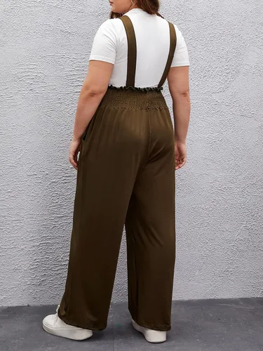 Vista 2 de WDIRARA Overol para mujer, talla grande, cintura y pierna ancha, pantalones con tirantes