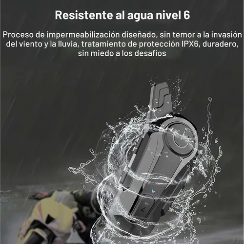 Vista 5 de Casco de motocicleta intercomunicador E1 con cancelación de ruido CVC, música estéreo IPX6, impermeable, para casco de cara completa, paquete de 2