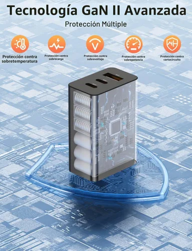 Vista 6 de Paquete de 2 bloques de cargador USB C de 100 W, adaptador de pared de Negro