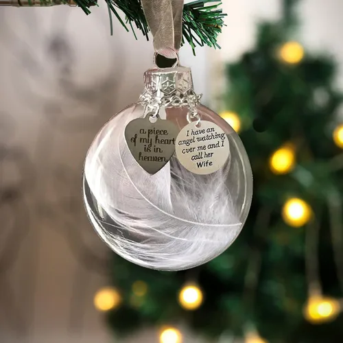 Vista 11 de Adornos conmemorativos para papá, bola de plumas transparente de Navidad - Una parte de mi corazón está en el cielo, regalo de condolencias por