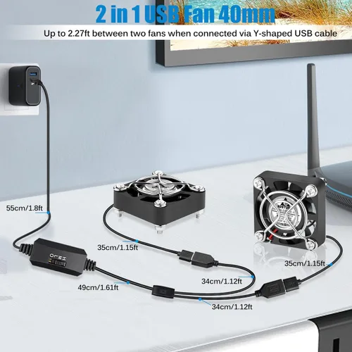 Vista 5 de GDSTIME Ventiladores USB duales de 1.575 in con control de 3 velocidades 5V
