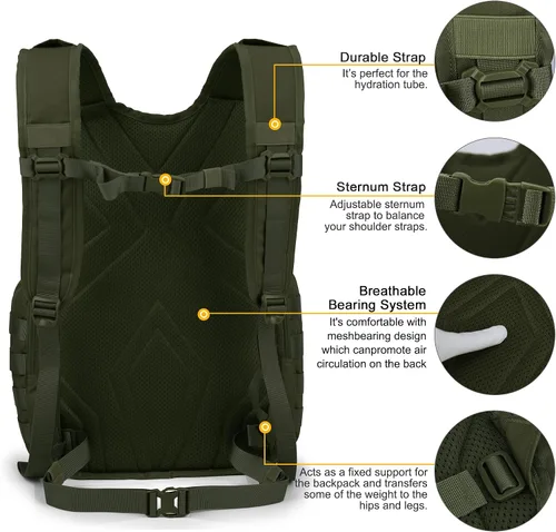Vista 5 de Mardingtop - Mochilas tácticas Molle (Equipo modular de transporte de carga ligera), estilo militar, de 25 litros, para senderismo, acampar, viaje