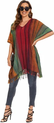 Vista 7 de Blusa tipo caftán con rayas bohemias para mujer, talla extra grande XL a 4X