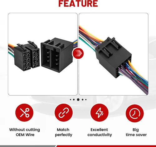 Vista 4 de RED WOLF Adaptador de arnés de cableado de radio ISO de 16 pines macho y hembra para Freightliner 2004-2021, Volvo 2004-2016, conector estéreo
