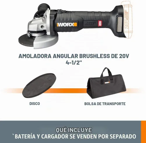 Vista 6 de WORX Herramienta de amoladora angular inalámbrica de 4.5 "sin escobillas