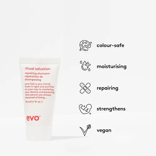 Vista 2 de EVO Champú Reparador Ritual Salvation - Limpia suavemente, trata el cabello dañado y quebradizo y protege