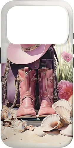 Vista 29 de Botas rosas y sombrero de vaquero Funda floral de vaquera costera para iPhone 17