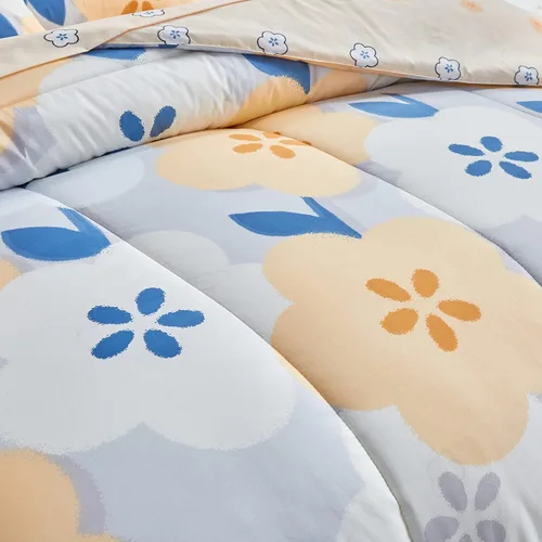 Vista 6 de UOZZI BEDDING Juego de edredón reversible de 6 piezas para niños de microfibra suave con flores grises y naranjas