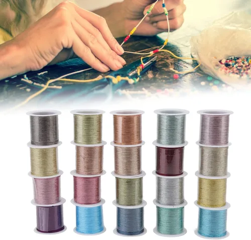 Vista 3 de Cordón de poliéster con hilo de cuentas de 0.016 in, 20 rollos de 164.0 ft cada uno para hacer joyas, pulseras, collares, manualidades, cuerda