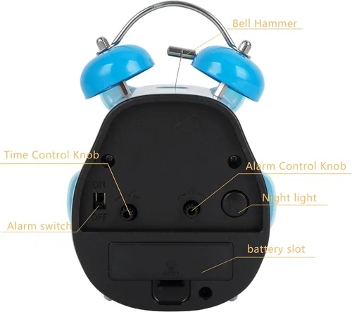 Vista 4 de Reloj despertador para niños, diseño de búho de dibujos animados, timbre fuerte, despertador, sin tictac, reloj de escritorio con luz nocturna