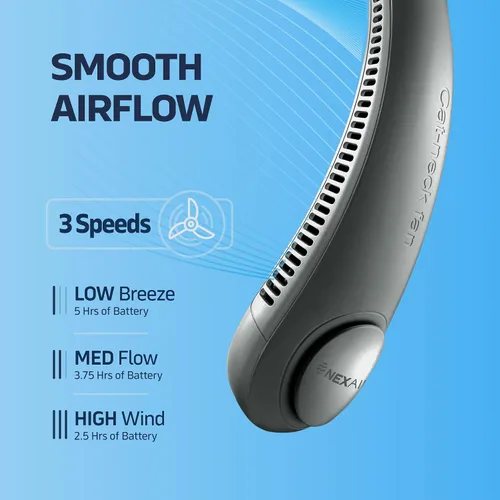 Vista 3 de NEXAIR Ventilador de cuello portátil de enfriamiento manos libres, ventilador de cuello ligero sin aspas, 3 velocidades, batería de 2400 mAh, tiempo