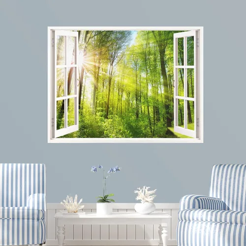 Vista 29 de IDEA4WALL Murales de pared para dormitorio, vista de ventana falsa, bosque, papel tapiz extraíble, calcomanías de pared para despegar y pegar, 24 x