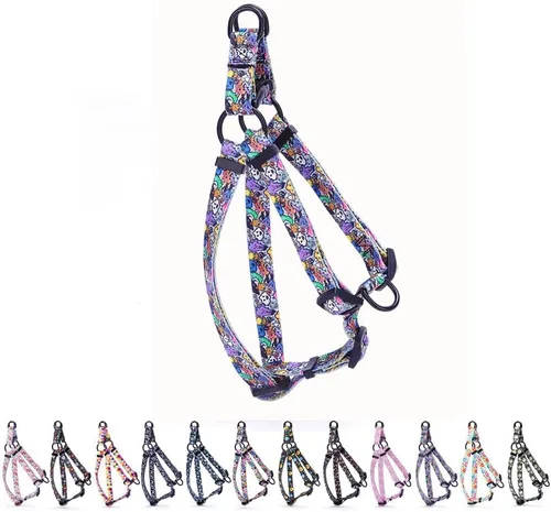 Vista 14 de Arnés para perro hembra, bonito patrón geométrico de triángulos geométricos, hebilla de liberación rápida, cuello halter ajustable para perros